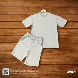 ESSENTIALS T-SHIRT WITH SHORT SET SILVER MEDIUM