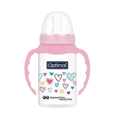 P.P Slim Waist Feeding Bottle with Handle 1 From 0-6 Months PINK 140ml OPB-1029 _ Optimal