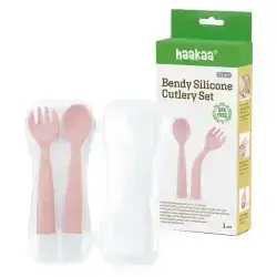 Haakaa Bendy Silicone Cutlery Set blush pink