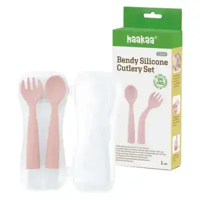Haakaa Bendy Silicone Cutlery Set blush pink