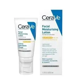 cerave facial moisturising lotion for normal to dry skin spf 50 moidturises and helps restore the skin barrier with 3 essential ceramides , niacinamide & vitamine 52ml