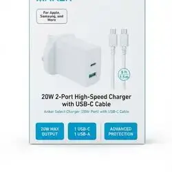Anker 20W 2 Port High Speed Charger + Type-C Cable