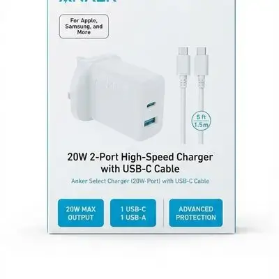 Anker 20W 2 Port High Speed Charger + Type-C Cable