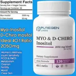 Myo-Inositol, Myo & D-Chiro Inositol, 2050mg, Myo Inositol, D-Chiro Inositol, 40:1 Ratio, No Harmful Additives, Women's Health, Fertility, Ovarian, Metabolism, PCOS, PMOS, 120 Capsules Inositol