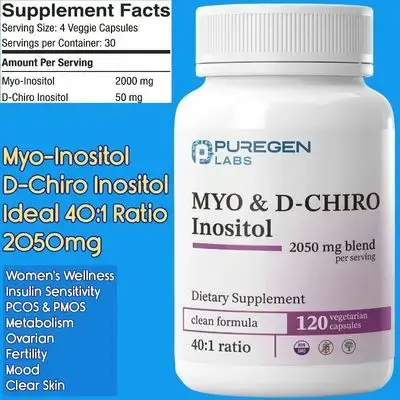 Myo-Inositol, Myo & D-Chiro Inositol, 2050mg, Myo Inositol, D-Chiro Inositol, 40:1 Ratio, No Harmful Additives, Women's Health, Fertility, Ovarian, Metabolism, PCOS, PMOS, 120 Capsules Inositol