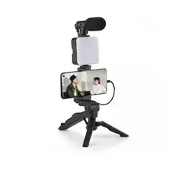 Kit Vlogging Recargable Luz LED Trípode y Micrófono - Video Making
