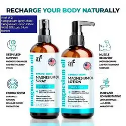 ArtNaturals Magnesium Oil Spray 354ml + Body Massage Lotion Set 236ml for Feet & Sleep - Extra Strength Cream Ultra-Pure, Relief & Relaxation, Muscle Health Leg & Joint Care Topical Non Itch (2 Items)
