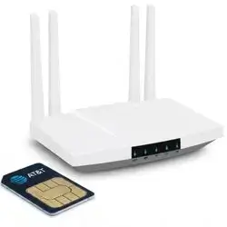 4G/5G Router Dual-function stationary CPE and portable MiFi. Supports SIM cards for mobile data and features 4 external antennas for maximum Wi-Fi coverage and signal strength.