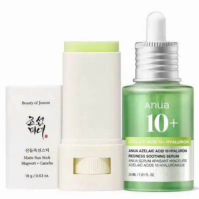 Beauty of Joseon Matte Sun Stick Mugwort + Camelia SPF 50+ PA++++, 18 g and Anua Azelaic Acid 10 Hyaluron Redness Soothing Serum - 30ml |