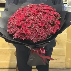 Large Red Rose Bouquet in Black Wrap