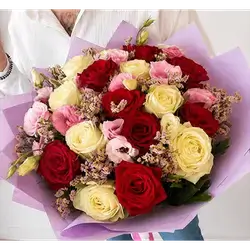 Red, Pink and Cream Rose Bouquet