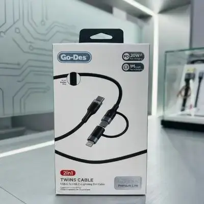 Go-Des Twins Cable Charger 20W 2 In 1 Type-C To Type-C + Lightning