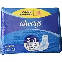 Always Jumbo Max Thin Extra Long Pads, 48 Pads