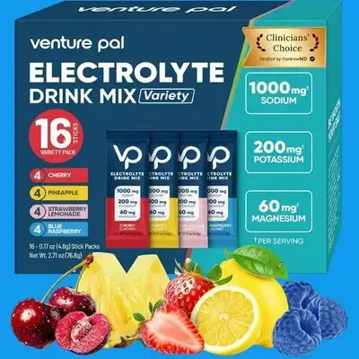 Electrolyte, High Sodium Sugar Free Electrolytes Powder Packets, Hydration Packets with Sodium, Magnesium & Potassium, Vitamins, Zero Calories, Vegan, Keto & Paleo Friendly, 16 packets Electrolytes