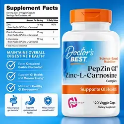 Doctor's Best, PepZin GI, Zinc-L-Carnosine Complex, Zinc Carnosine, L Carnosine, Men & Women, for Gut Health, Digestive Support, & Stomach Comfort, Bad Bacteria, Zinc L Carnosine, 120 Veg Capsules PepZin