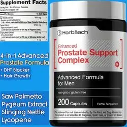 Horbaach, Prostate, Advanced Prostate Health Complex, Saw Palmetto, Pygeum, Stinging Nettle, Lycopene, 200 Capsules Prostate
