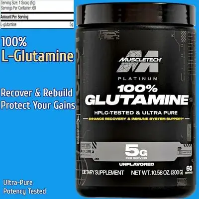 MuscleTech, 100% L-Glutamine Powder, Enhanced Muscle Recovery, Unflavored, L Glutamine, Glutamine, Muscle Growth Builder & Energy Boosting Nutritional Supplement, for Men & Women, 60 Servings, 300g glutamine 