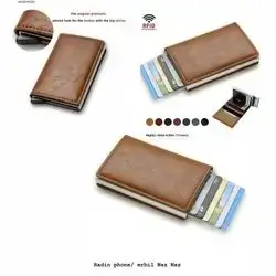 Leather & Metal Blocking Card Clip Wallet Father's Day/Birthday Gift School Supplies Teacher Gifts Back To School Card Holder Wallet Business Card Holder Credit Card Holder For Men Mini Wallet Card Wallet Rfid Wallet