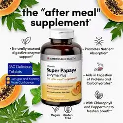 Super Papaya Enzyme Plus, Chlorophyll, digestive enzymes, no gas, no bloating, no stomach discomfort, No Bad Breath, no Body Odor, better Nutrient absorption, Papaya Enzyme, digestive enzyme, digest proteins & carbohydrates & fats, 360 tablets enzymes
