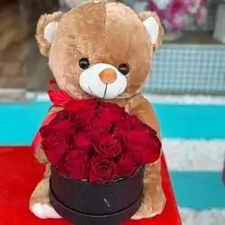 Teddy With Box Of Flower