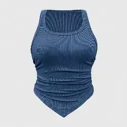 SHEIN ChicEase Navy Blue Pleated Hem V-Neck Camisole - Large
