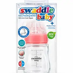 Swaddle baby glass feeding bottle with anti-colic nipple medium flow 120ml