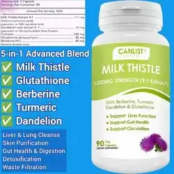 Milk Thistle, 1000mg, Potent 9:1 Extract, Liver Health, Detox & Cleanse, Antioxidant & Gut Health, Lungs, Skin Condition, 90 Capsules milk thistle