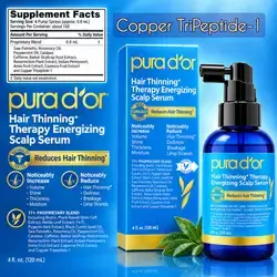 Hair Thinning Therapy, Scalp Serum for Fuller Thick Hair, Stronger-Looking Roots, Clinically Tested, Caffeine, Copper Peptides, Rosemary, Green Tea, Daily Care, Sulfate-Free, Men & Women, Saw Palmetto, 120ml Hair Growth Serum