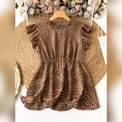 GlowEve Women's Ruffle Sleeve Polka Dot Print Blouse - Medium