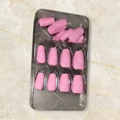 24Pcs/Set Short Oval Pink Color Gloss Press On Nails