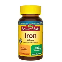 Nature Made Iron 65 mg (325 mg Ferrous Sulfate) Tablets, Dietary Supplement for Red Blood Cell Support, 180 Tablets, 180 Day Supply