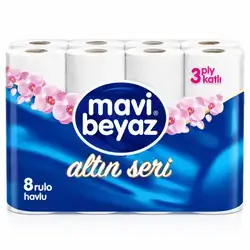 Mavi beyaz 8 roll 3 ply