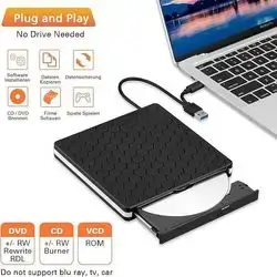 Amicool External CD-DVD Burner and Reader with USB 3.0, Type-C Portable, Plug&Play, low noise, Slim Superdrive for Laptops, Desktop PCs, Macbooks, IOS, Windows 10/8/7/XP and Linux, Black