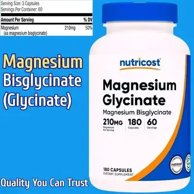 Nutricost, magnesium glycinate, magnesium Bisglycinate, Superior Absorption, Gentle On Stomach, Made in USA, GMP Compliant, 180 Capsules magnesium 