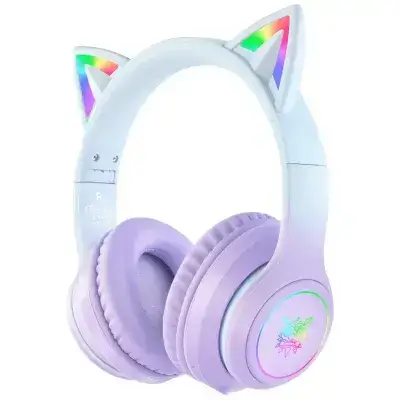ONIKUMA B90 RGB Cat‑Ear Wireless Headset — Blue‑Purple Gradient