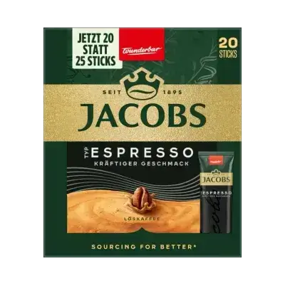 Jacobs Espresso Instant Coffee Sticks – 20 Sticks