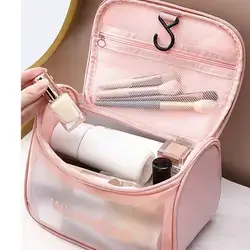 Letter Print Pink Makeup Bag, Waterproof Transparent Cosmetic Bag.