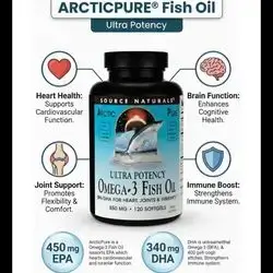Source Naturals ArcticPure Ultra Potency 850 mg Omega-3 Fish Oil, Omega 3, omega 3, omega3 , 450mg EPA and 340mg DHA per ONE Softgel, 120 Softgel