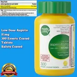 Low Dose Aspirin 81mg, Safety Coated, Enteric Coated Tablets, 300 Tablets Aspirin 