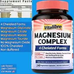 Magnesium Complex, 4 in 1 Forms, 100% Chelated, Magnesium Glycinate, Magnesium Malate, Magnesium Taurate, Magnesium Citrate, NO Magnesium OXIDE, Non-Buffered, Bone, Heart, Nerve & Immune Support, 240 Caps Magnesium Complex