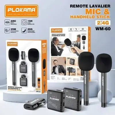 Plokama WM-60 Wireless Dual Microphone with Handheld Stick for Android & iPhone