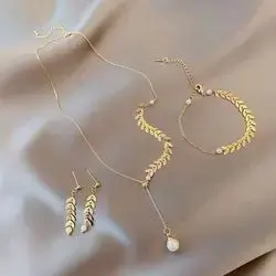 Necklace With Bracelet and Leaf Earrings