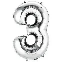Silver Number 3 Helium Balloon