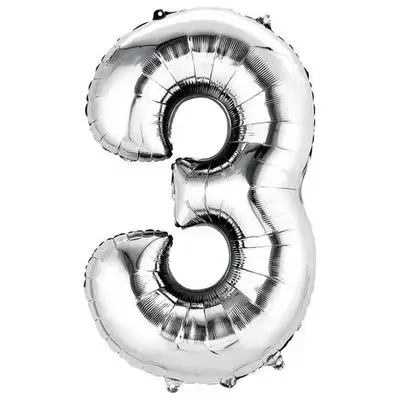 Silver Number 3 Helium Balloon