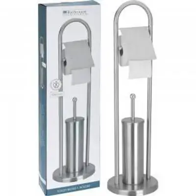 2in1 Bathroom Stainless Steel Toilet Roll Holder & Toilet Brush 80Cm