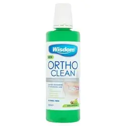 wisdom ortho clean antibacterial mouthwash kiwi & apple mint 500ml