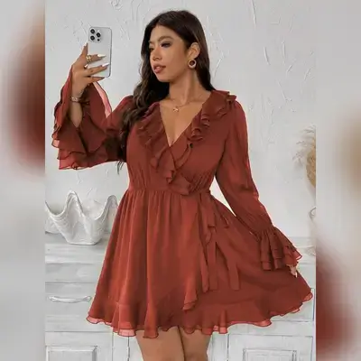 Flirla Plus Size Women's Elegant Chiffon Dress - 3XL