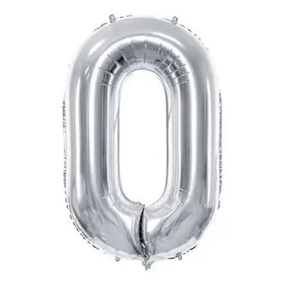 Silver Number 0 Helium Balloon