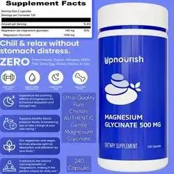 Magnesium Glycinate Chelate 500mg, Highly Absorbable Chelated Magnesium, Pure Magnesium for Sleep & Calm Support, Nervous, Muscle & Bone Health, Chelated Magnesium, 240 Caps Magnesium glycinate