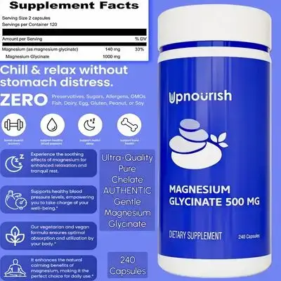 Magnesium Glycinate Chelate 500mg, Highly Absorbable Chelated Magnesium, Pure Magnesium for Sleep & Calm Support, Nervous, Muscle & Bone Health, Chelated Magnesium, 240 Caps Magnesium glycinate